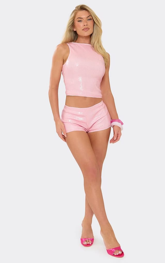EGO Sleeveless Top In Pink Sequin, Women's Size UK 6 - 2