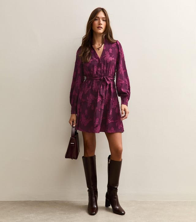 New Look Women's Dark Burgundy Floral Devore Mini Dress New Look - 2