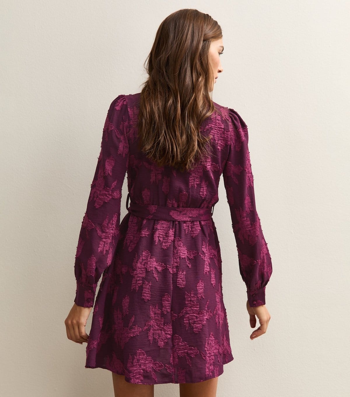 New Look Women's Dark Burgundy Floral Devore Mini Dress New Look - 4