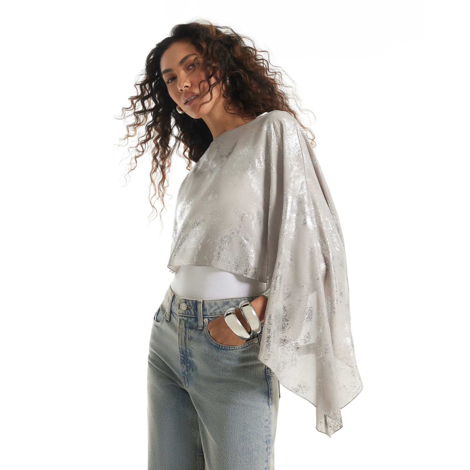 River Island River Island Womens Silver Asymmetric Cape