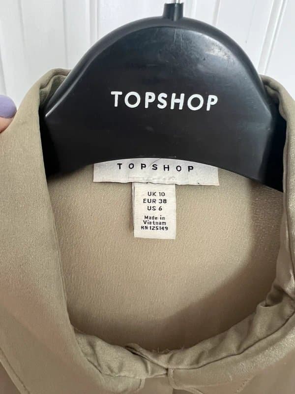 Topshop Olive Green Topshop satin blouse size 10
