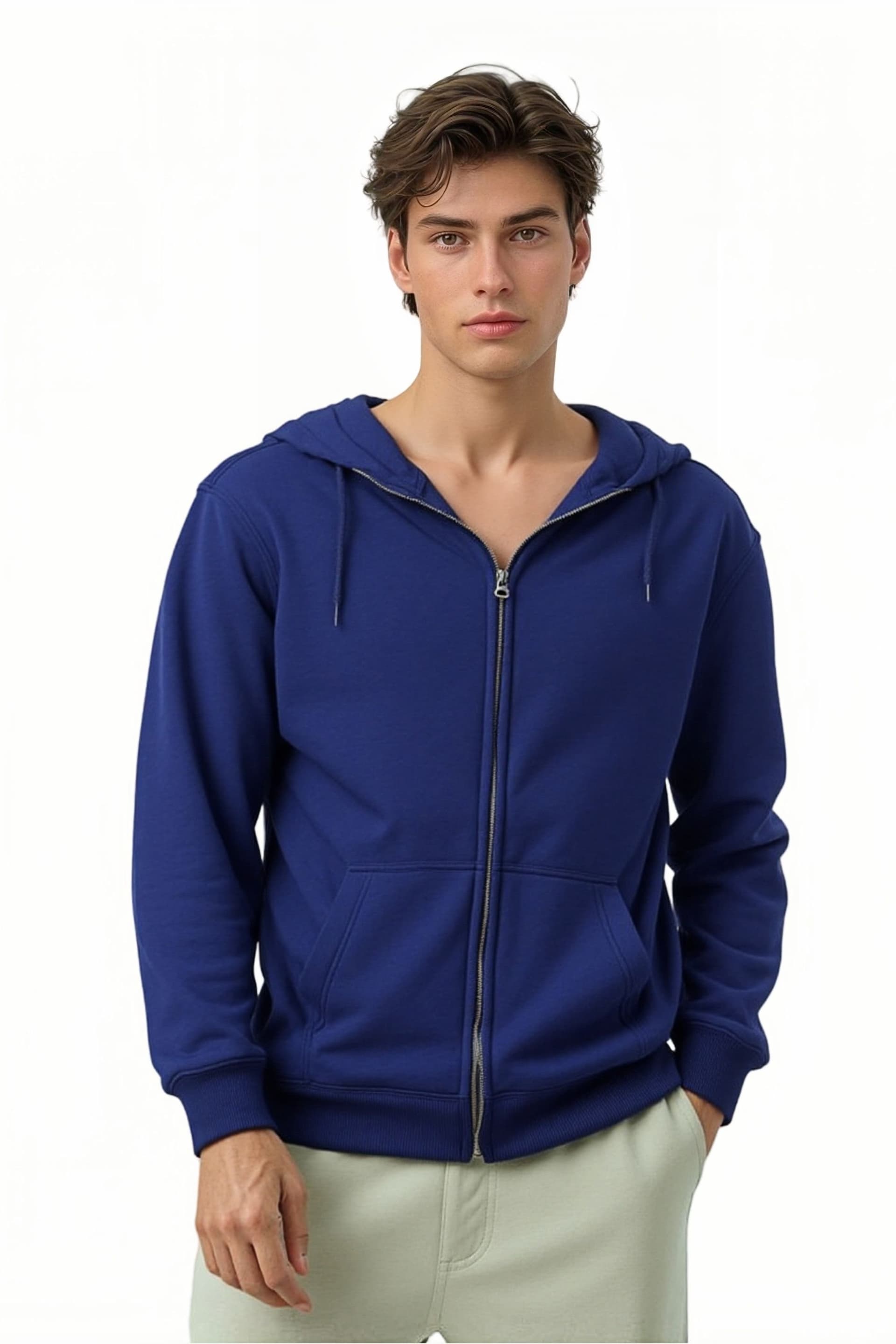 SweetLook SweetLook Men's Plain Full Zip Up Polyester Hoodies for Men Uk in Navy