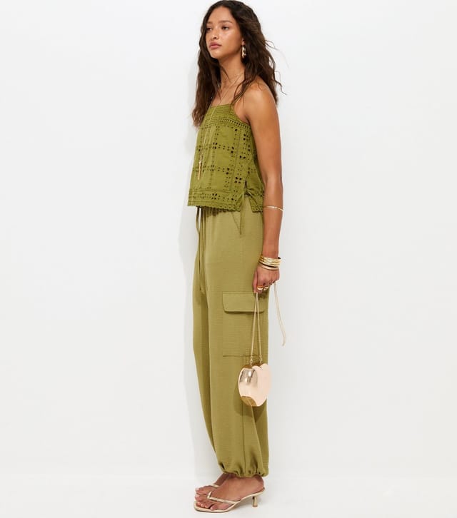 New Look Women's Light Khaki Cargo Style Cuffed Trousers New Look - 2