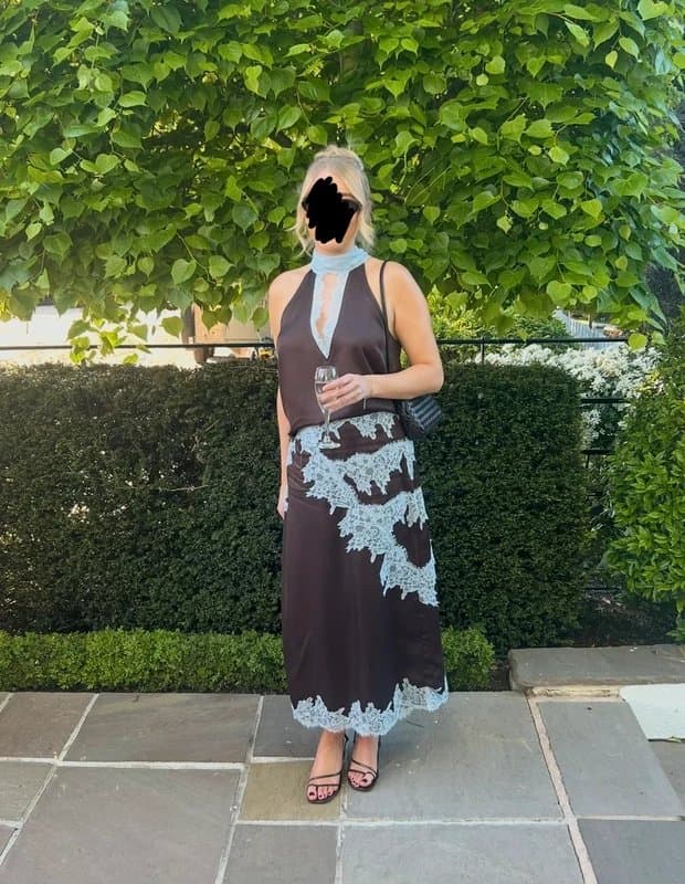 Never Fully Dressed Never Fully Dressed Brown & Blue Satin Top with Skirt