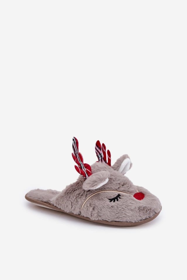 Love Lace Love Lace Women's Holiday Reindeer Fur Motif Cozy Winter Indoor Foot Slippers in Beige - 2