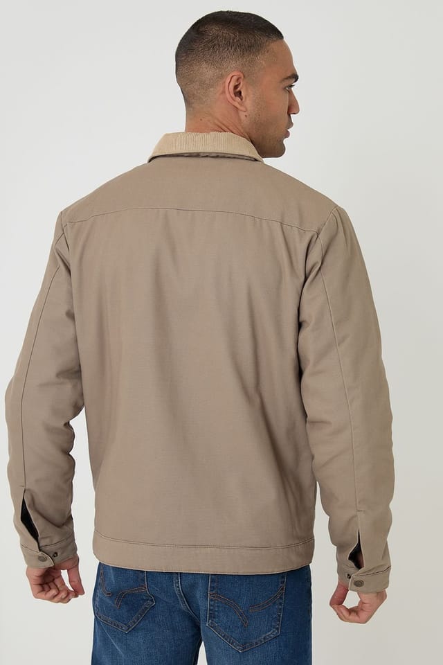 Threadbare Threadbare Men's Cotton Canvas Jacket With Corduroy Collar in Beige - 2