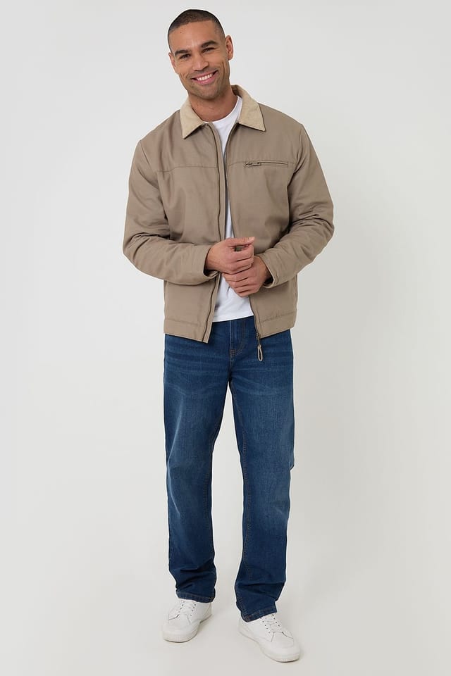 Threadbare Threadbare Men's Cotton Canvas Jacket With Corduroy Collar in Beige - 3