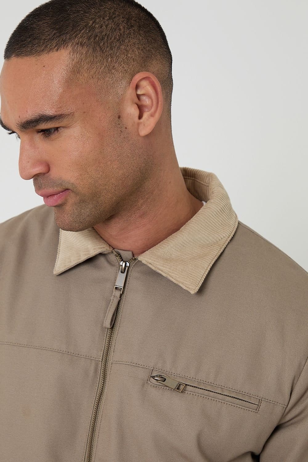 Threadbare Threadbare Men's Cotton Canvas Jacket With Corduroy Collar in Beige - 4