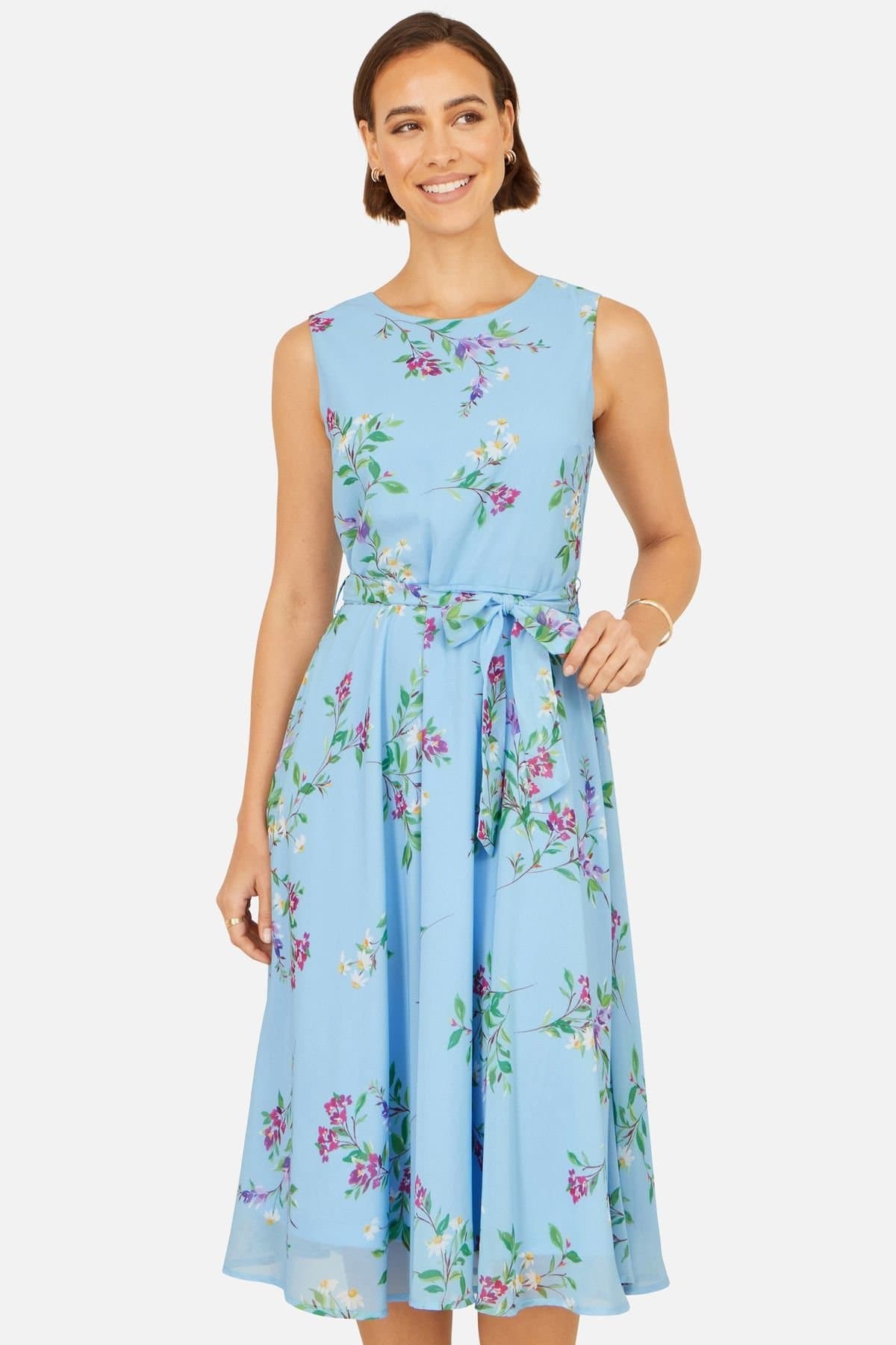 Yumi Yumi Women's Floral Print Midi Skater Dress in Baby Blue