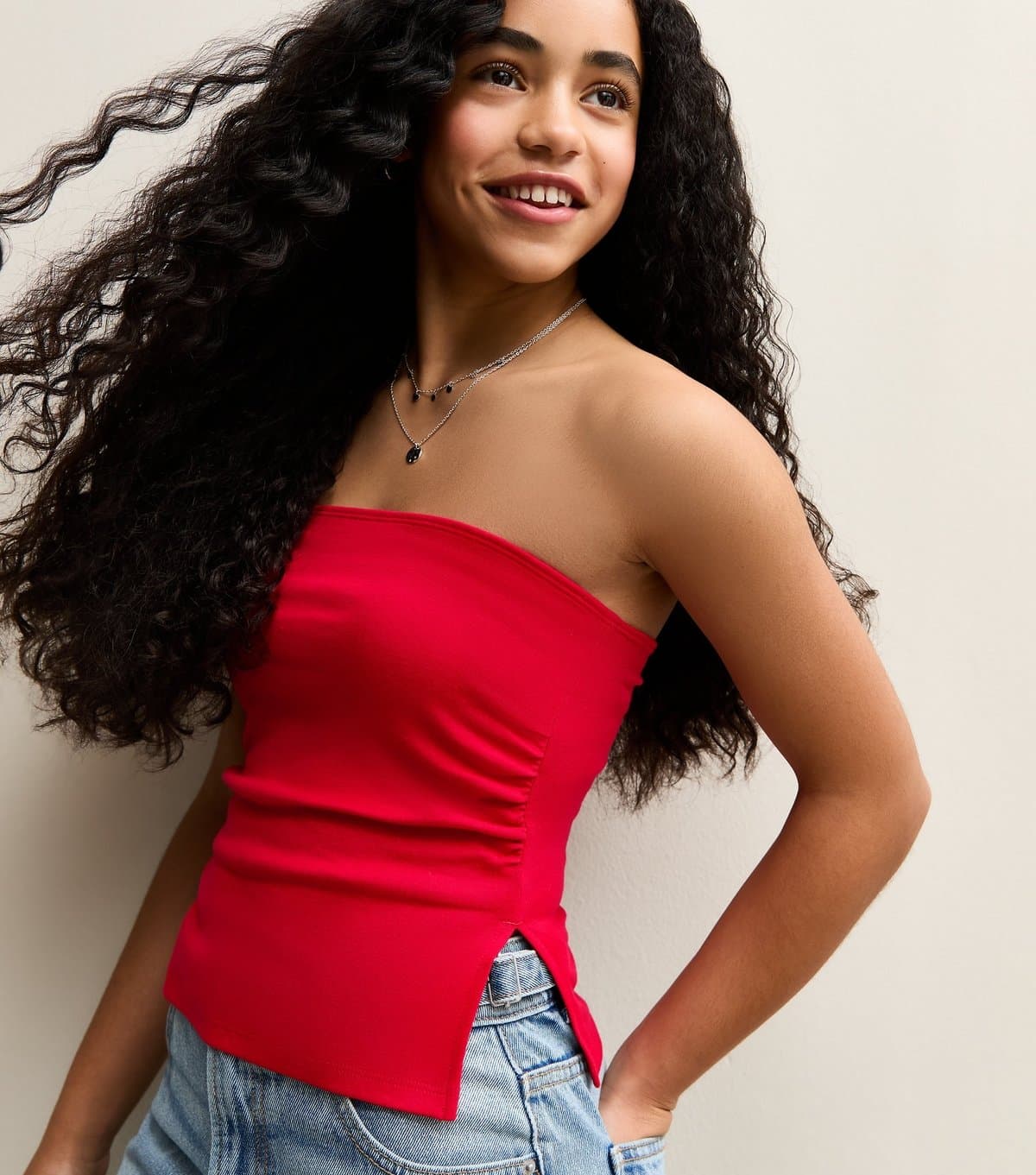 New Look Girls' Dark Red Ruched Side Bandeau Top New Look