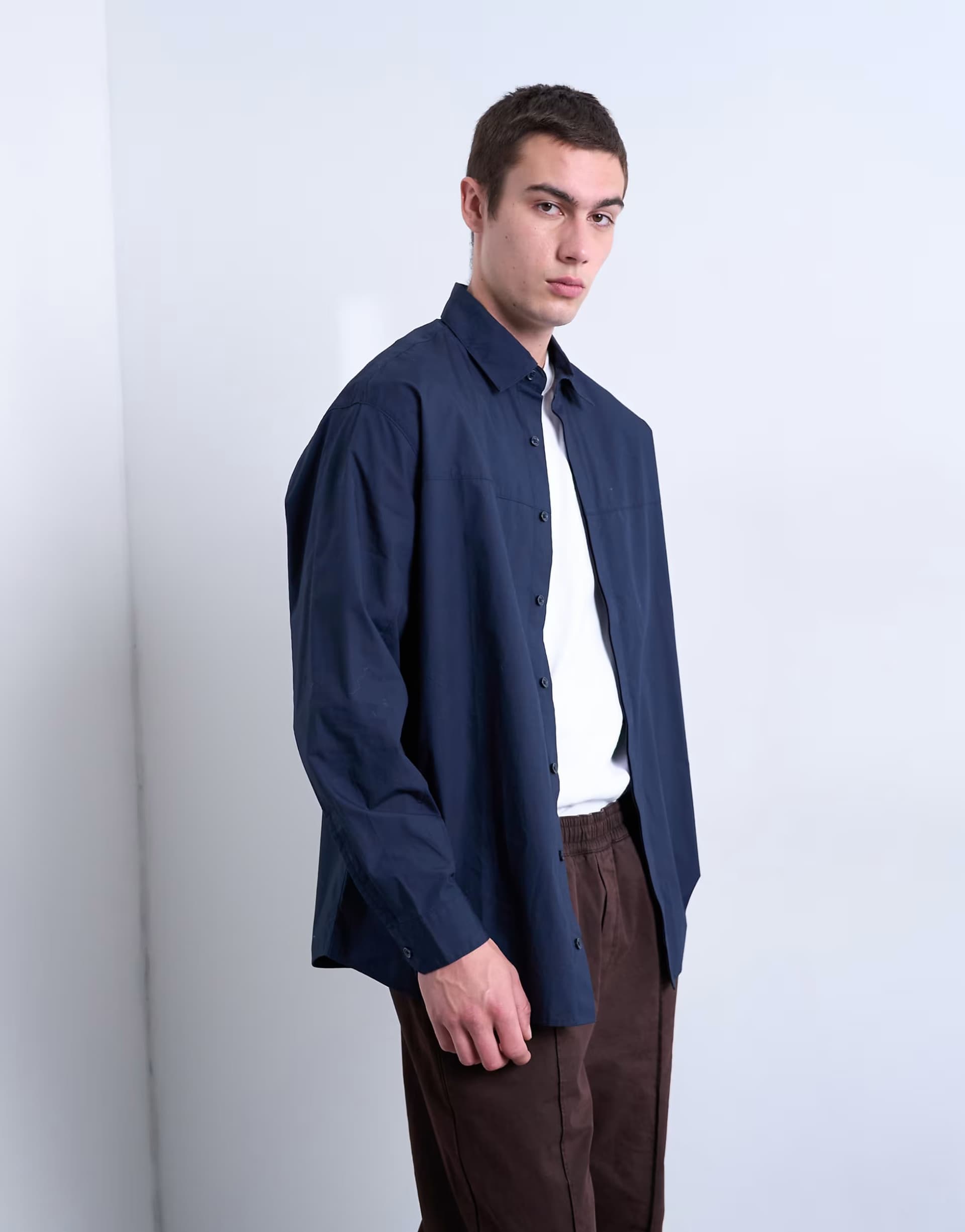 ASOS Topman oversized fit formal shirt in navy