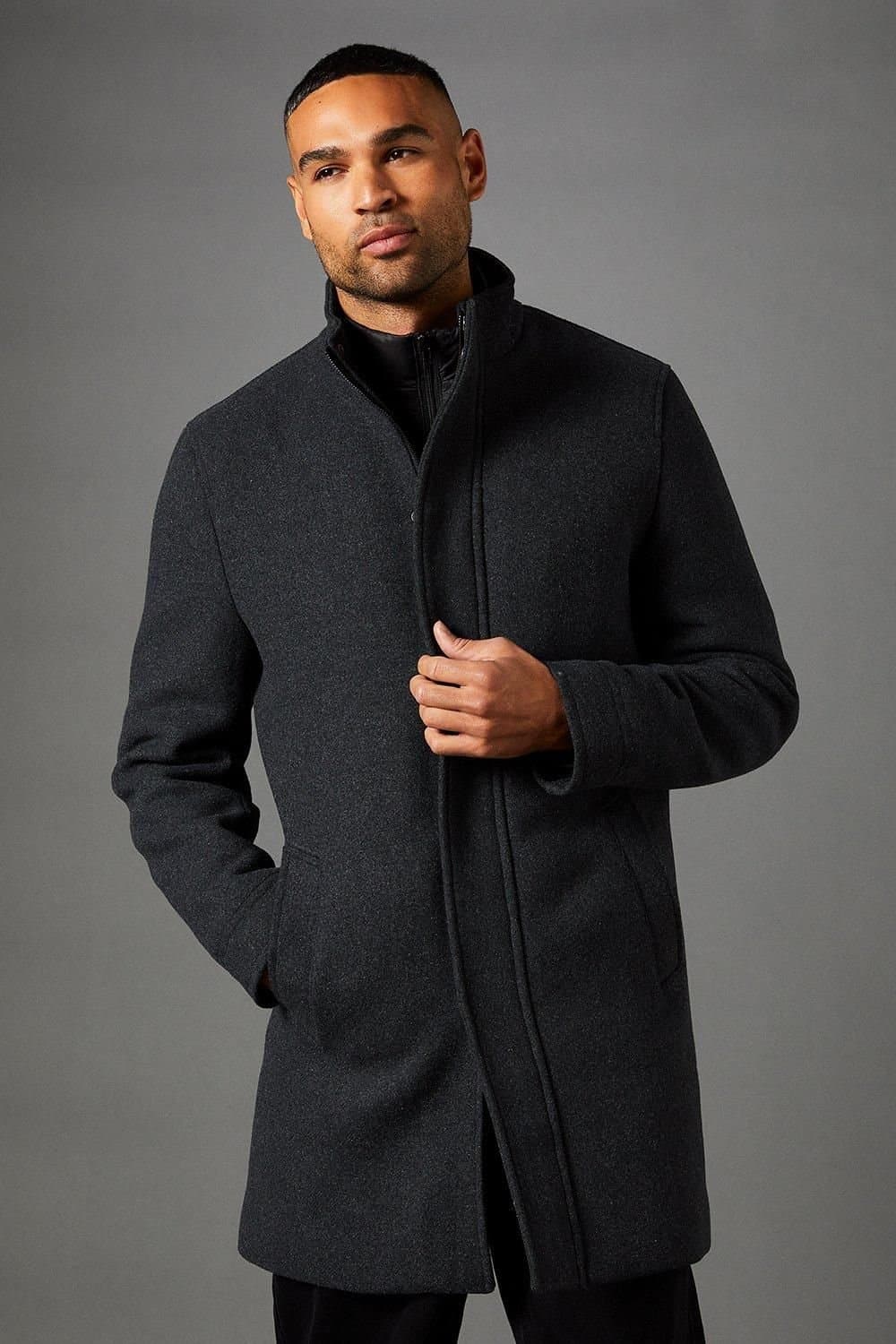 Burton Burton Men's Charcoal Signature Funnel Neck Wool Blend Coat With Insert