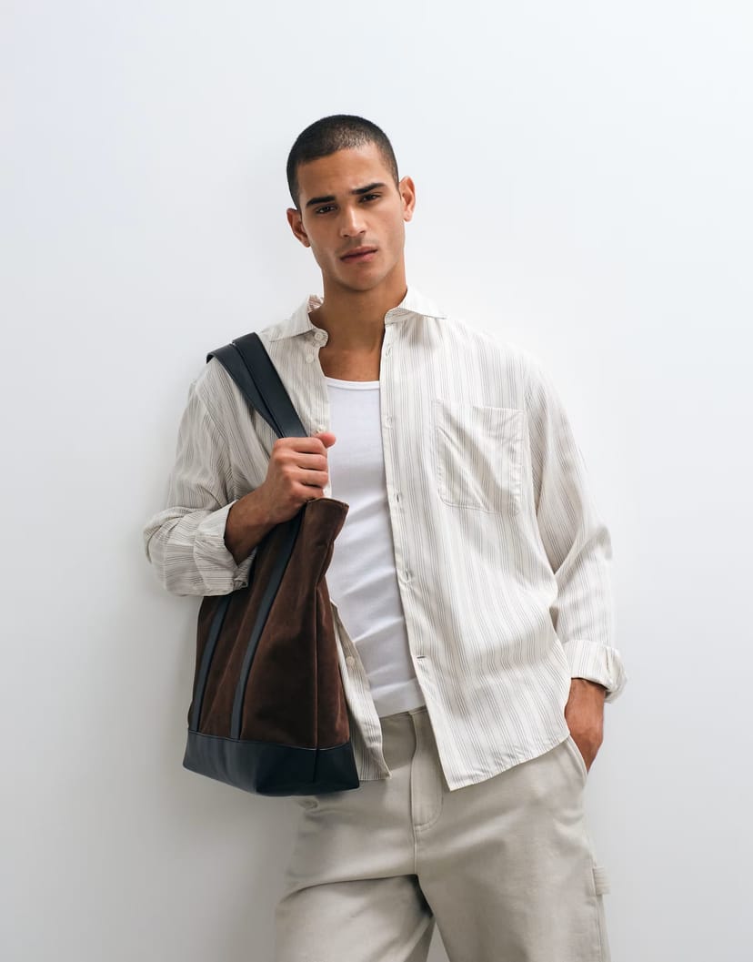 ASOS Selected poplin long sleeve shirt in yellow stripe - 1