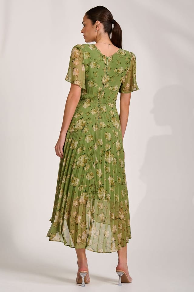 Jolie Moi Jolie Moi Women's Chiffon Pleated Maxi Dress in Bright Green - 2