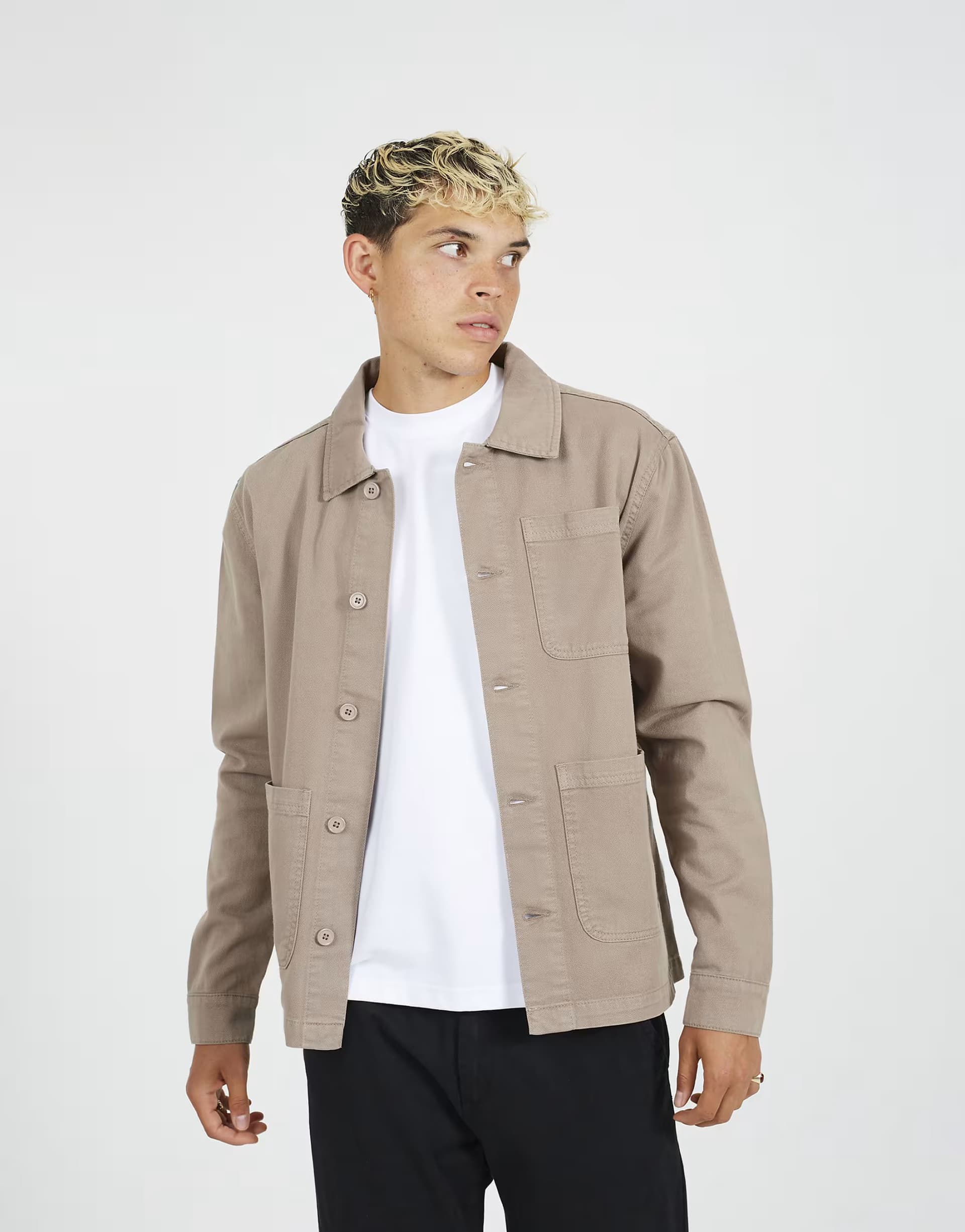 ASOS Brave Soul Button-through cotton shacket in taupe