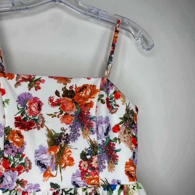 ASOS ASOS Design Dress Size 8 White Multi Garden Floral Puffball Bubble Hem Prom