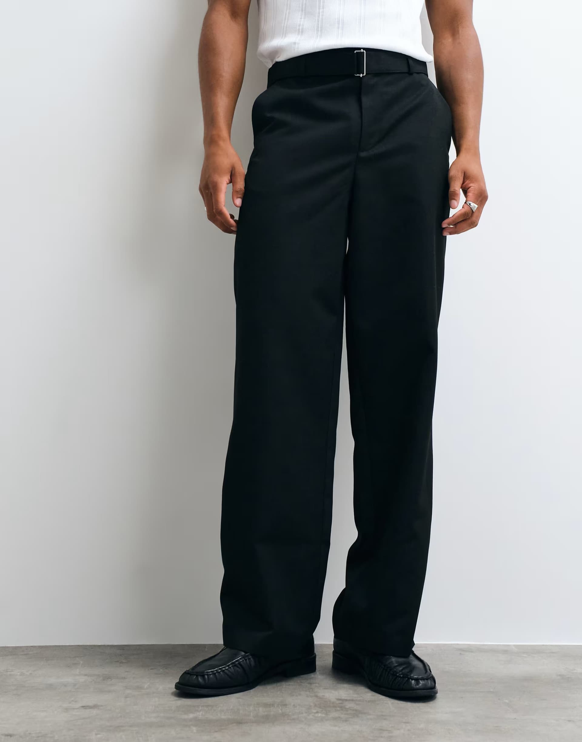 ASOS ASOS DESIGN smart belted wide leg trousers in black