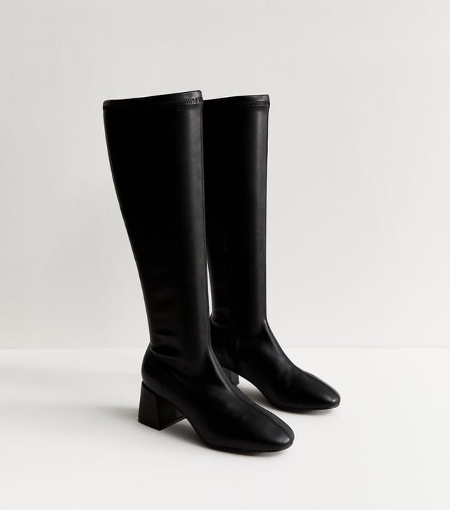 New Look Women's Black Faux Leather Stretchy Knee High Boot Vegan New Look - 3