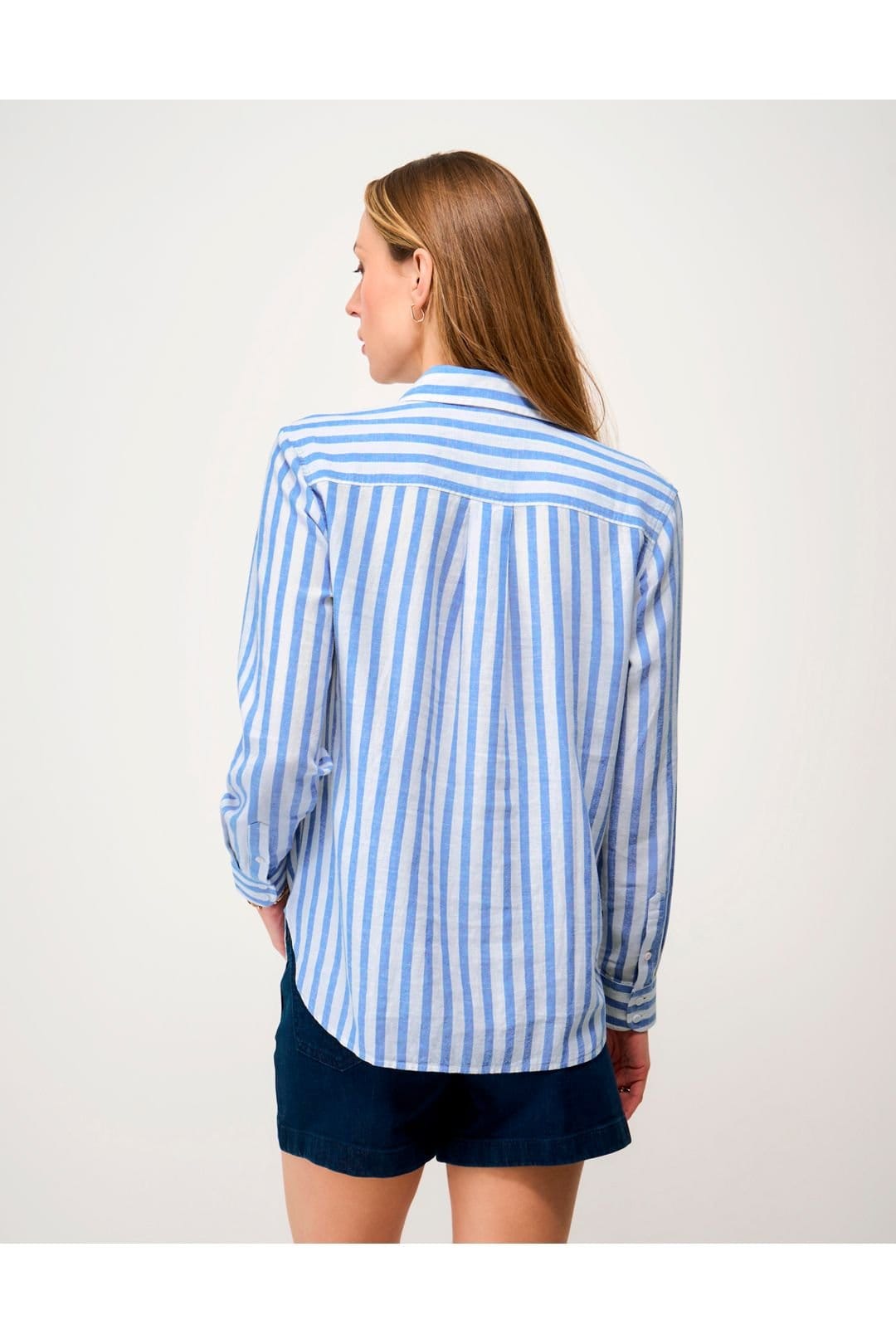 Crew Clothing Crew Clothing Women's Relaxed Fit Linen Blend Shirt Blue White Stripe - 4