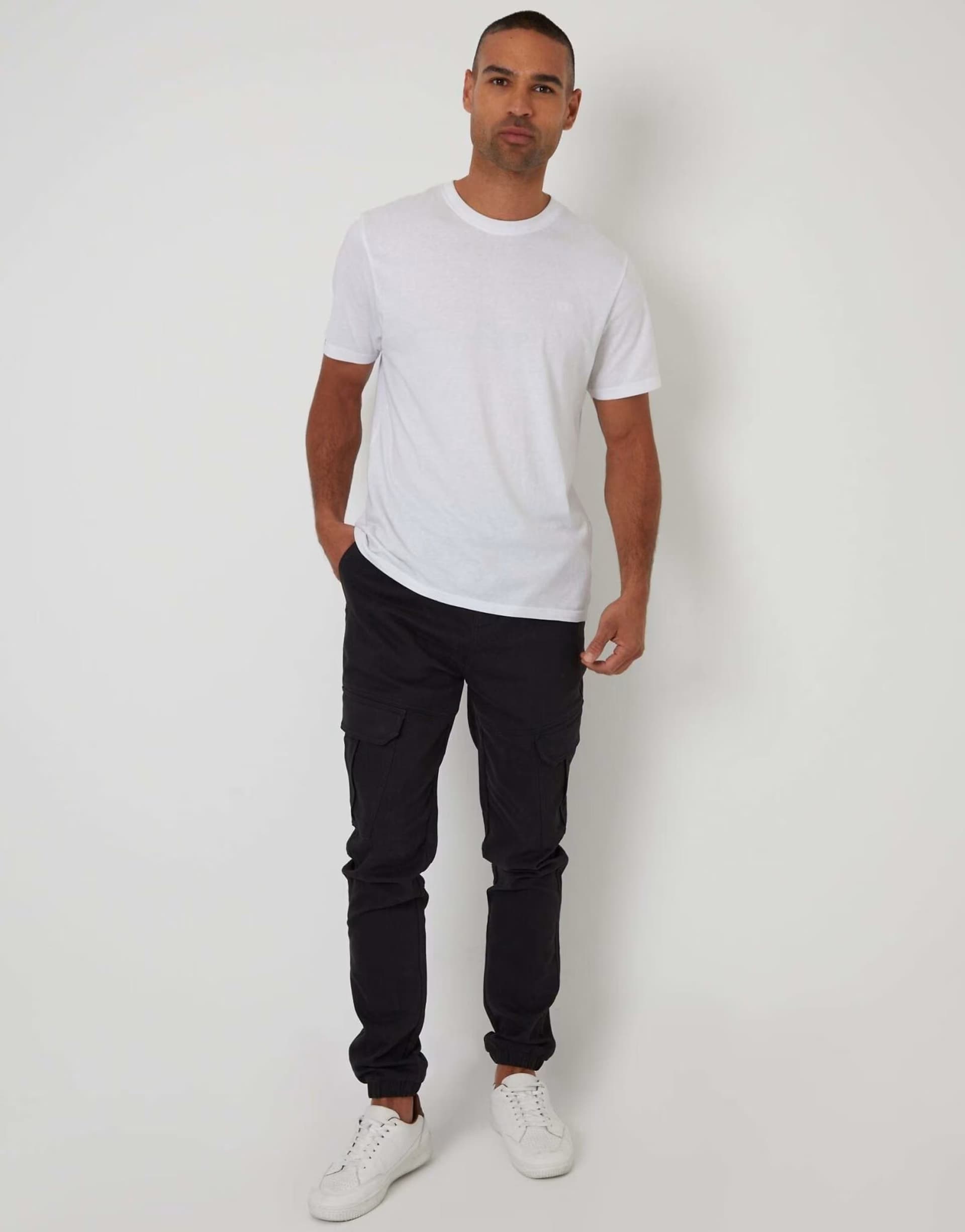 ASOS Threadbare Cotton blend cuffed cargo pocket trousers in black