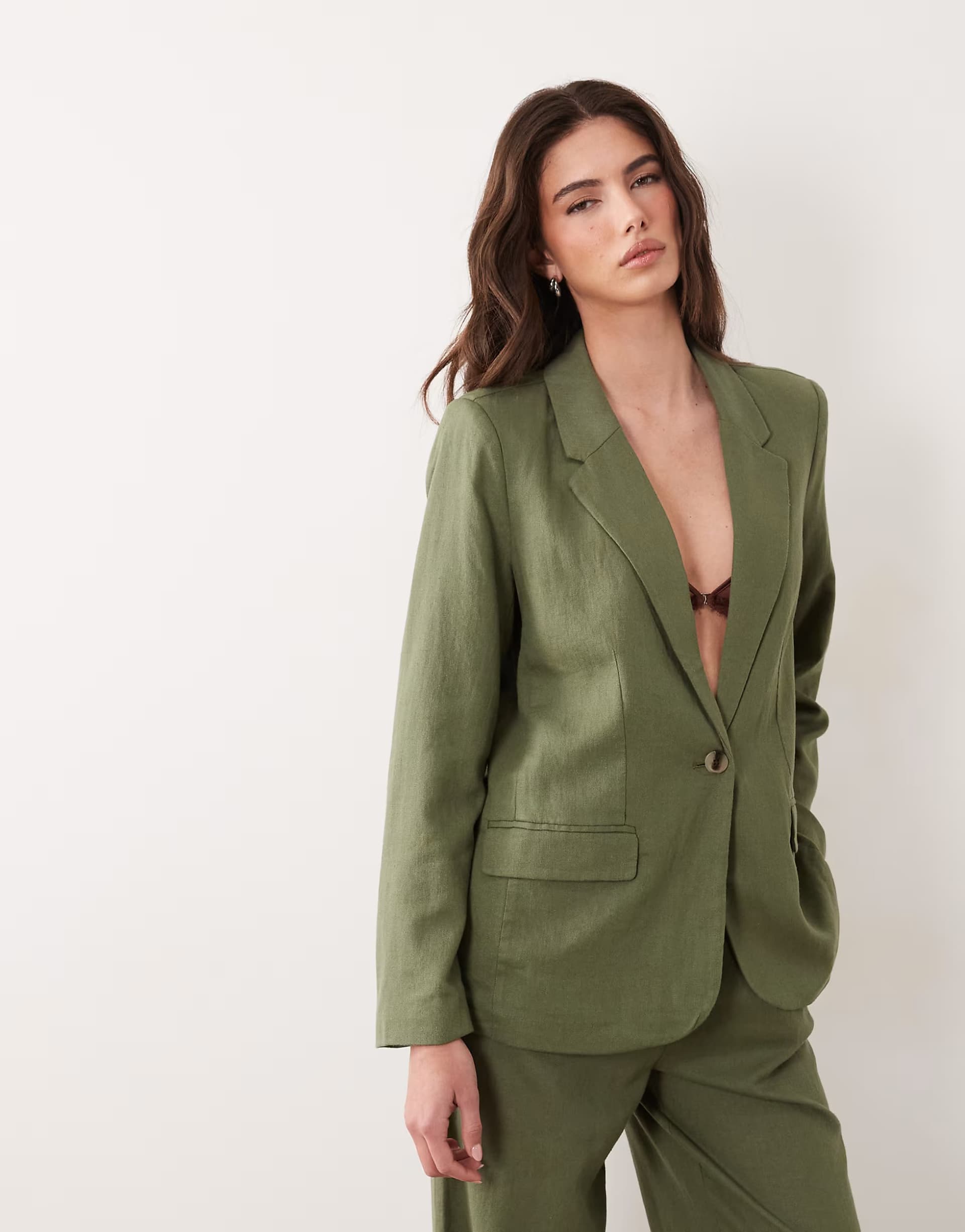 ASOS Vila linen blend tailored blazer co-ord in olive green