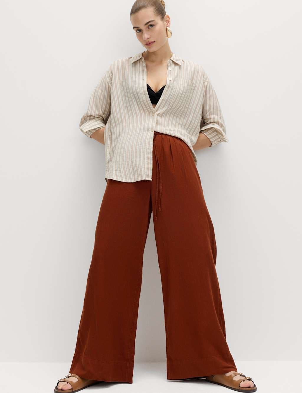Marks & Spencer M&S Brandy Linen Rich Wide Leg Trousers