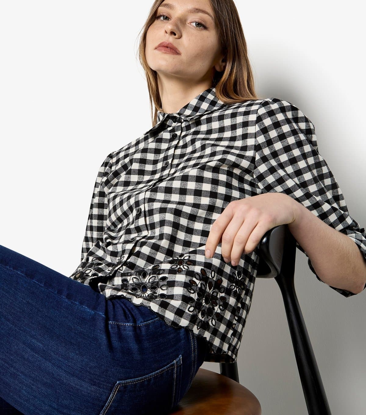 Apricot Apricot Black Gingham Embroidered Shirt