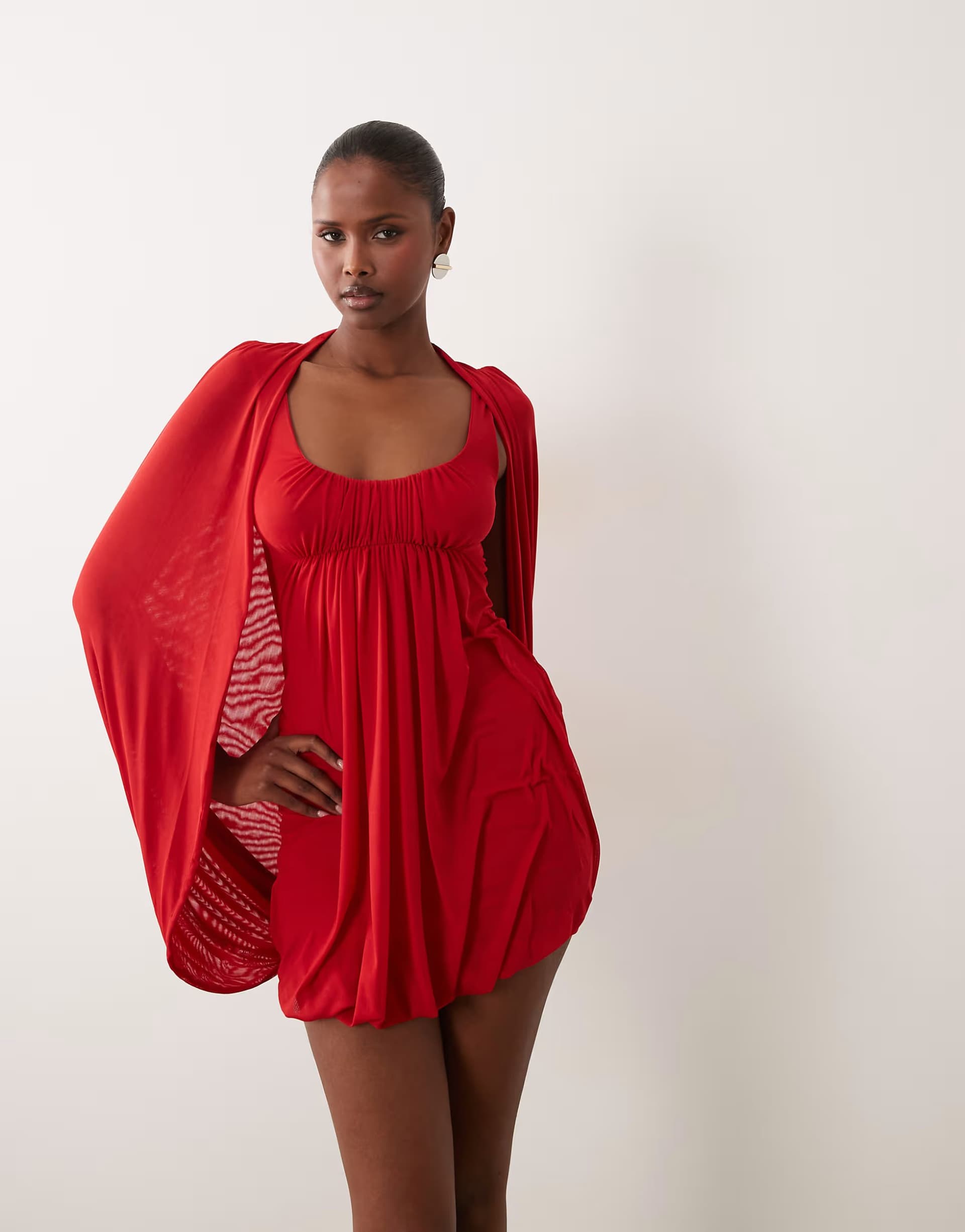 ASOS ASOS DESIGN mesh bubble cape detail mini dress in red