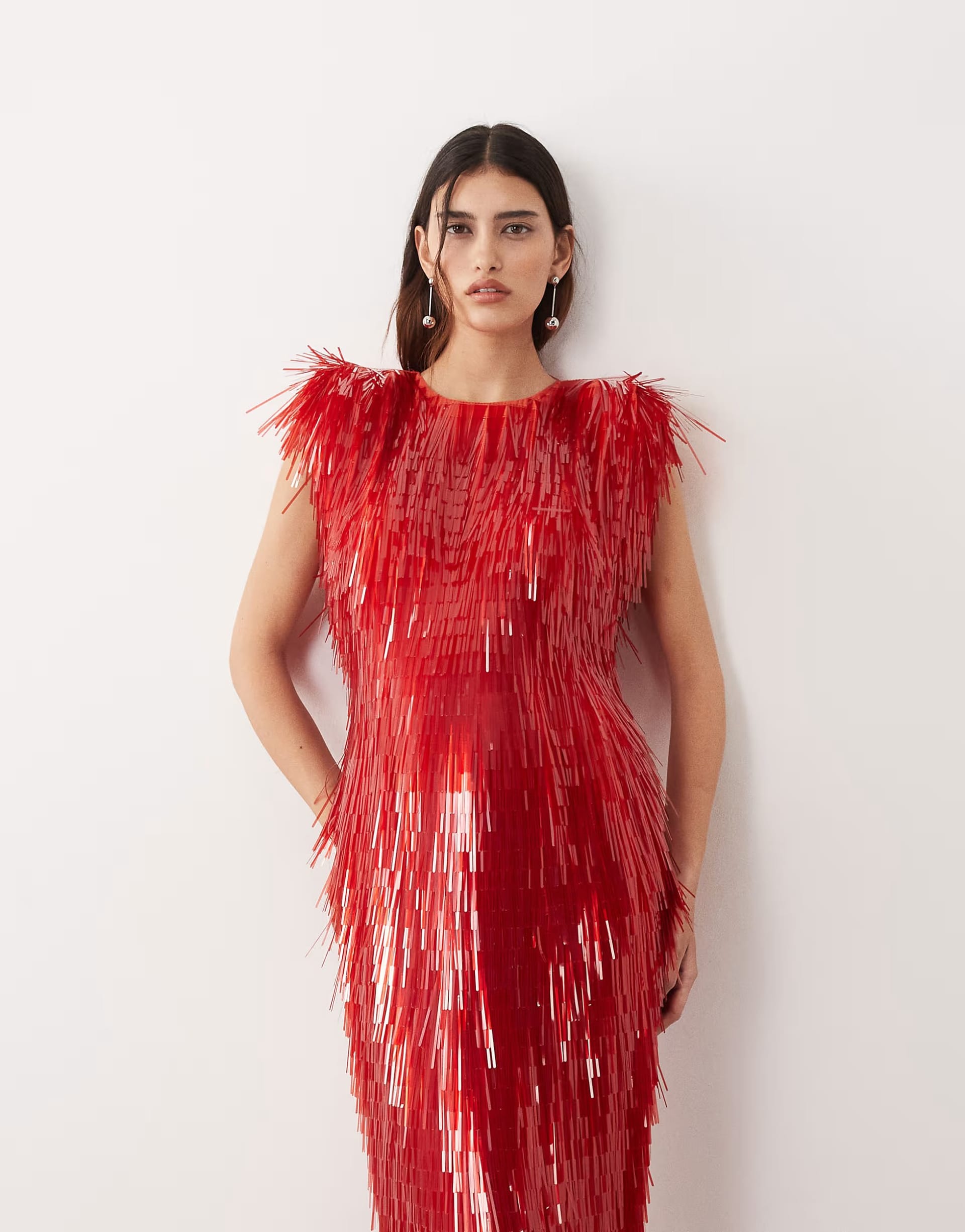 ASOS Red Sequin Strong Shoulder Maxi Dress