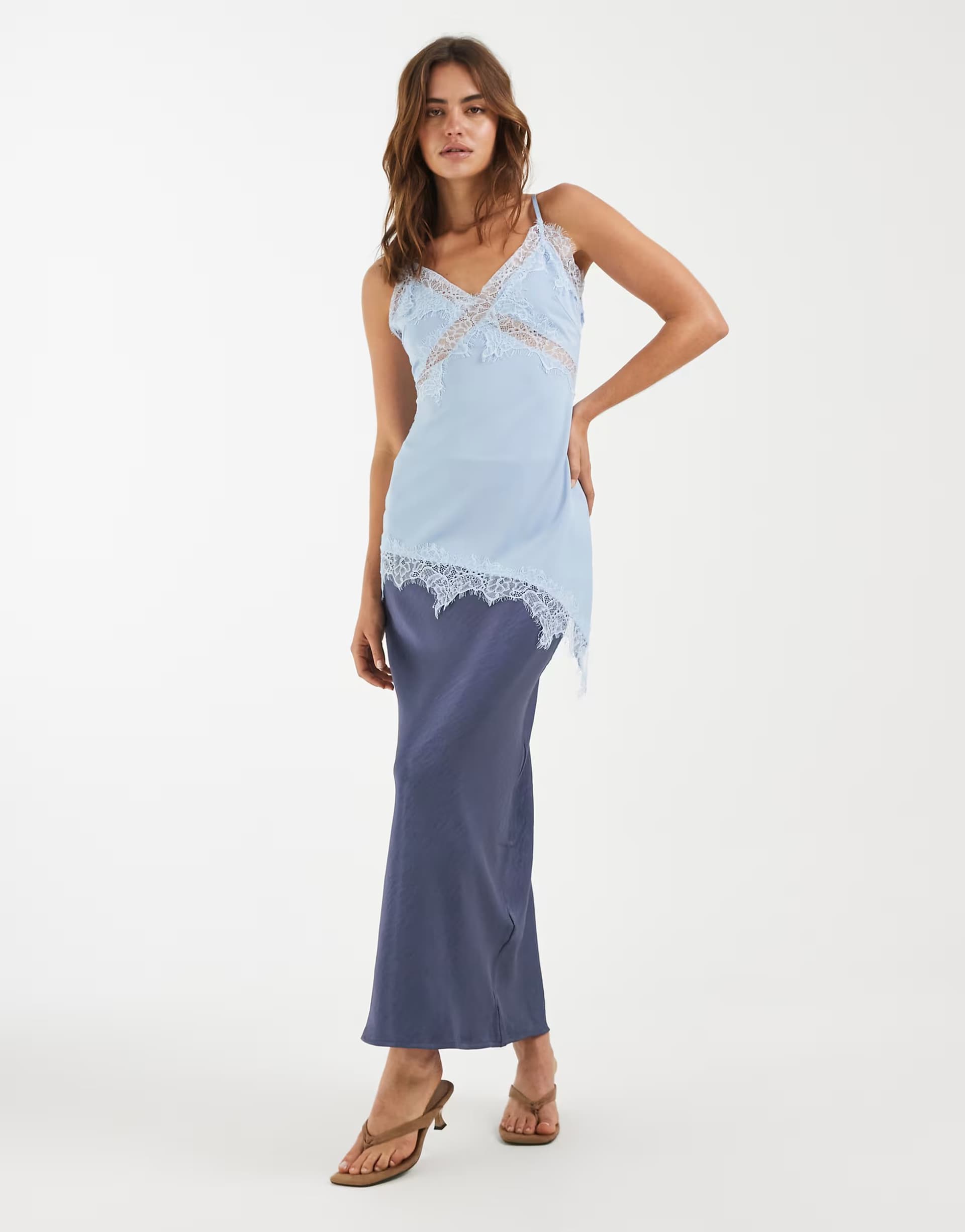 ASOS 4th & Reckless satin column maxi skirt in blue