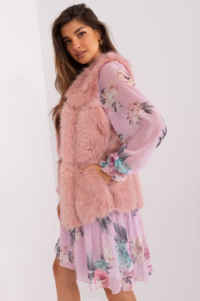 Love Lace Love Lace Women's Soft Lined Polyester Faux Fur Vest with Pockets in Pink - 3
