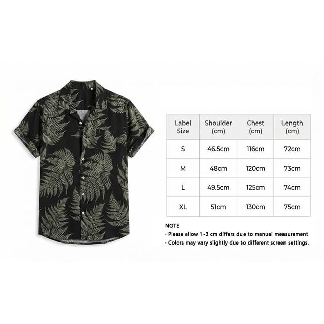 Lovii Lovii Men's Men Fern Print Short Sleeve Summer Beach Shirt Black - 2