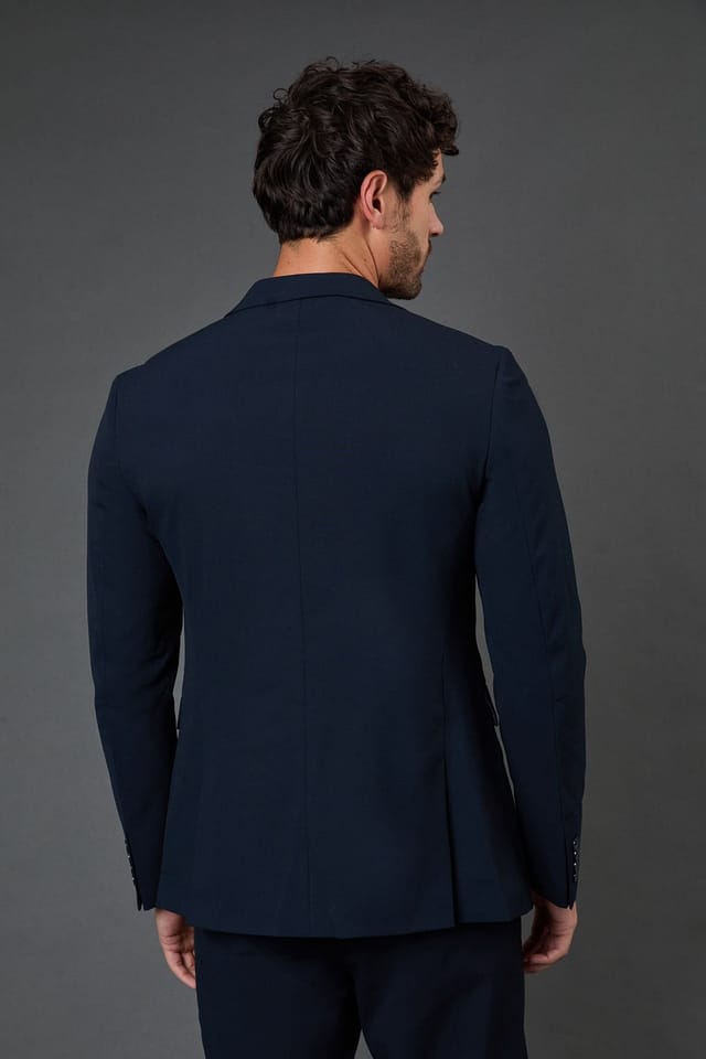 Burton Burton Men's Navy Stretch Skinny Fit Suit Jacket - 3