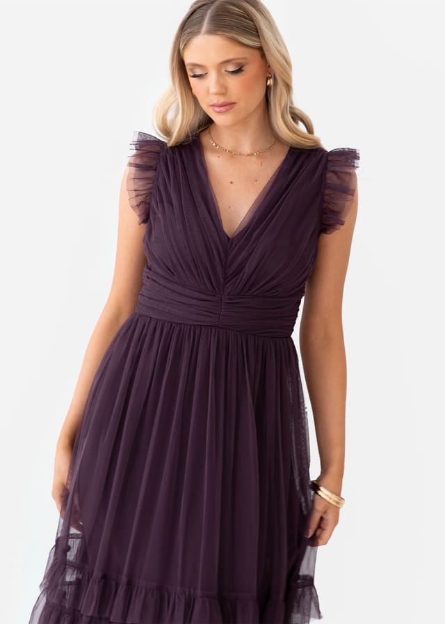 Anaya with Love Anaya with Love Women's Flutter Sleeve Ruffle Maxi Dress in Purple - 2