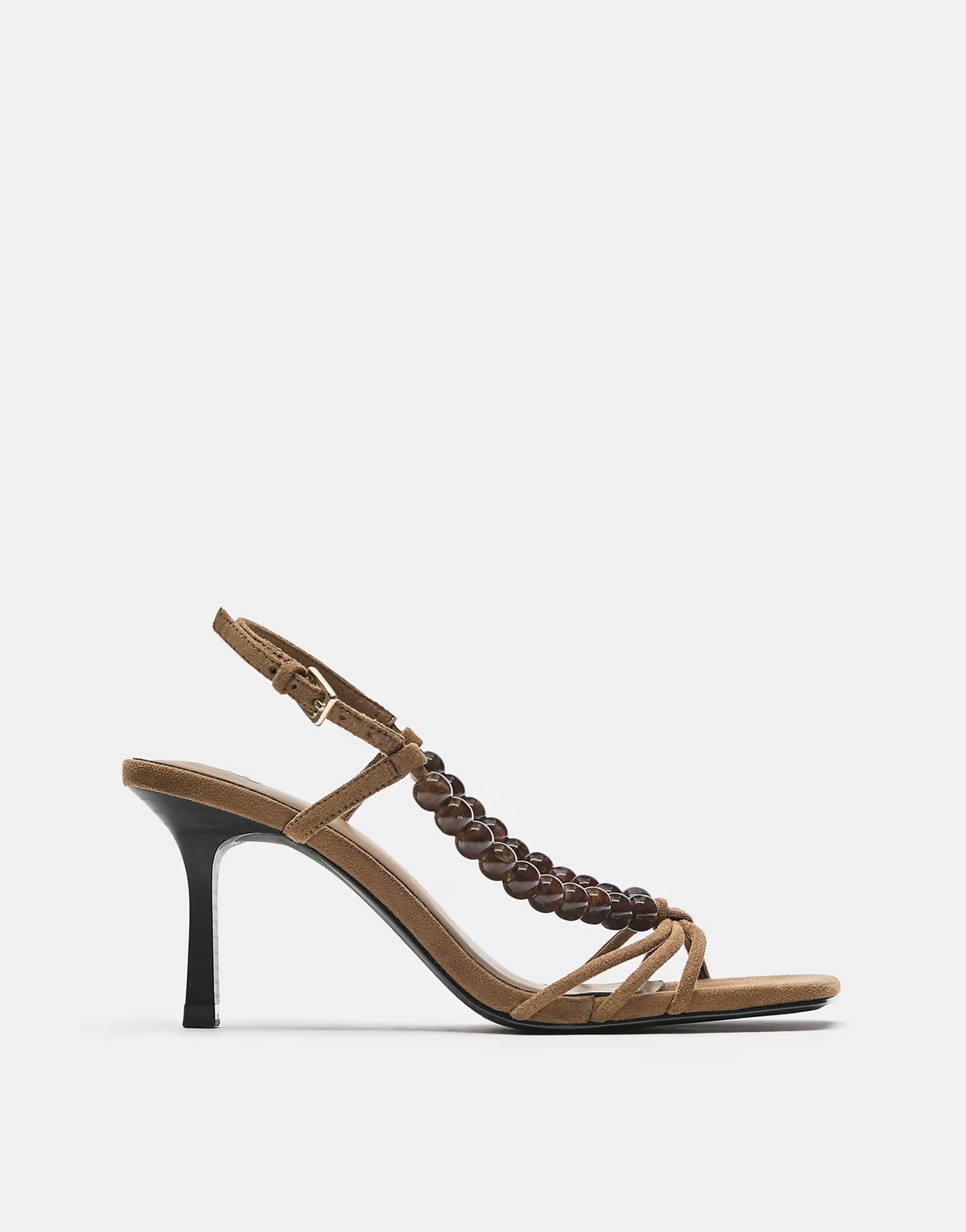 ASOS Pull&Bear Beaded heeled sandals in brown