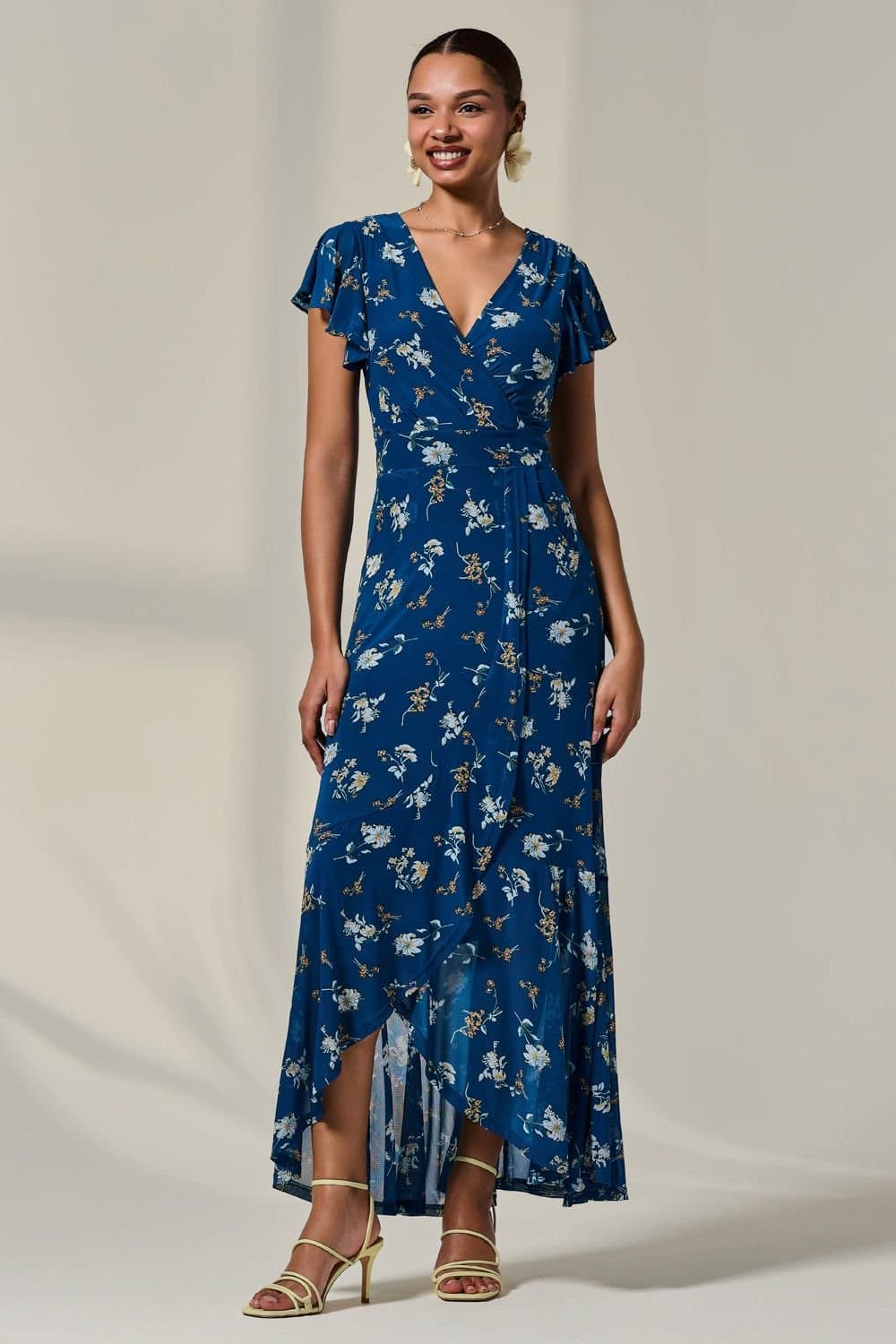 Jolie Moi Jolie Moi Women's Floral Ruffle Hem Maxi Dress in Teal