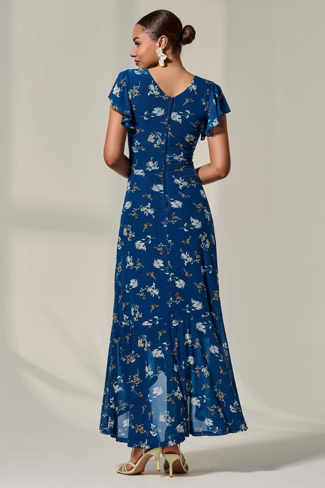 Jolie Moi Jolie Moi Women's Floral Ruffle Hem Maxi Dress in Teal - 2