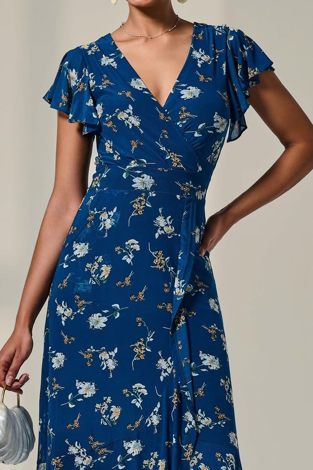 Jolie Moi Jolie Moi Women's Floral Ruffle Hem Maxi Dress in Teal - 3