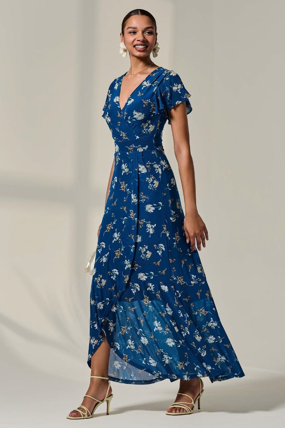 Jolie Moi Jolie Moi Women's Floral Ruffle Hem Maxi Dress in Teal - 4