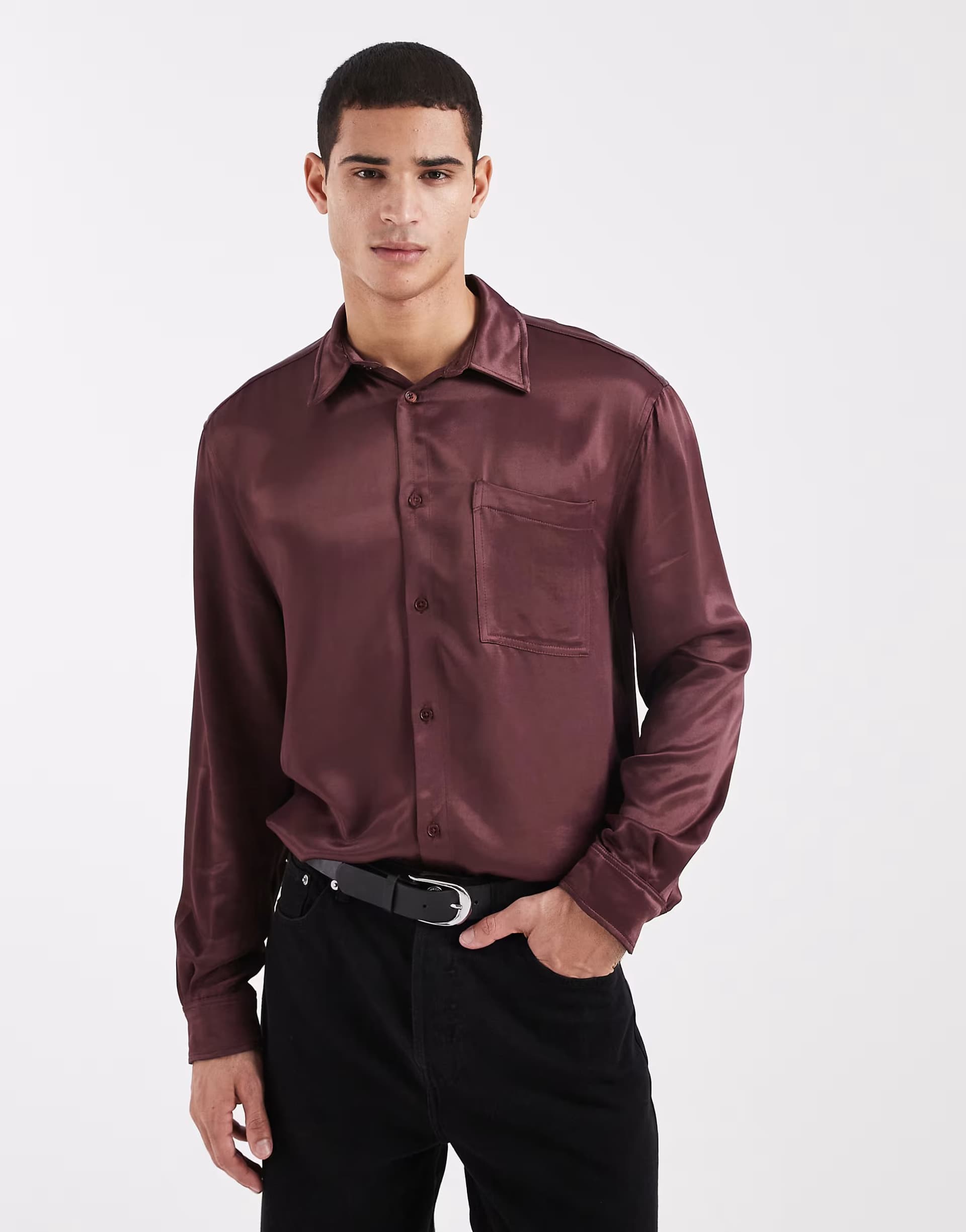 ASOS ASOS DESIGN relaxed satin shirt in brown