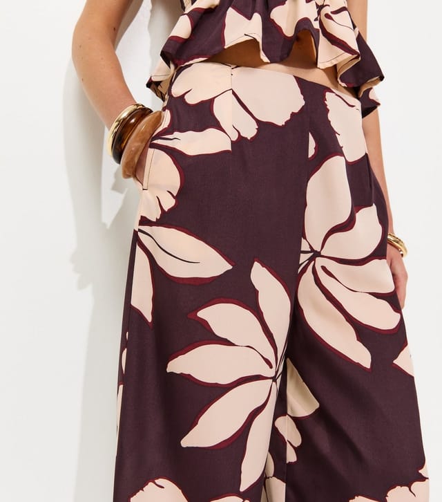 New Look Women's Brown Floral Cropped Wide Leg Trousers New Look - 2