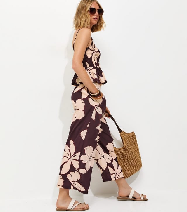 New Look Women's Brown Floral Cropped Wide Leg Trousers New Look - 3