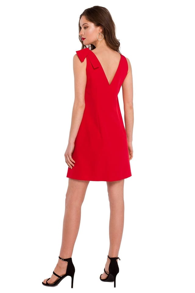 Love Lace Love Lace Women's Versatile Trapeze Day Dress with Shoulder Bow in Red - 2