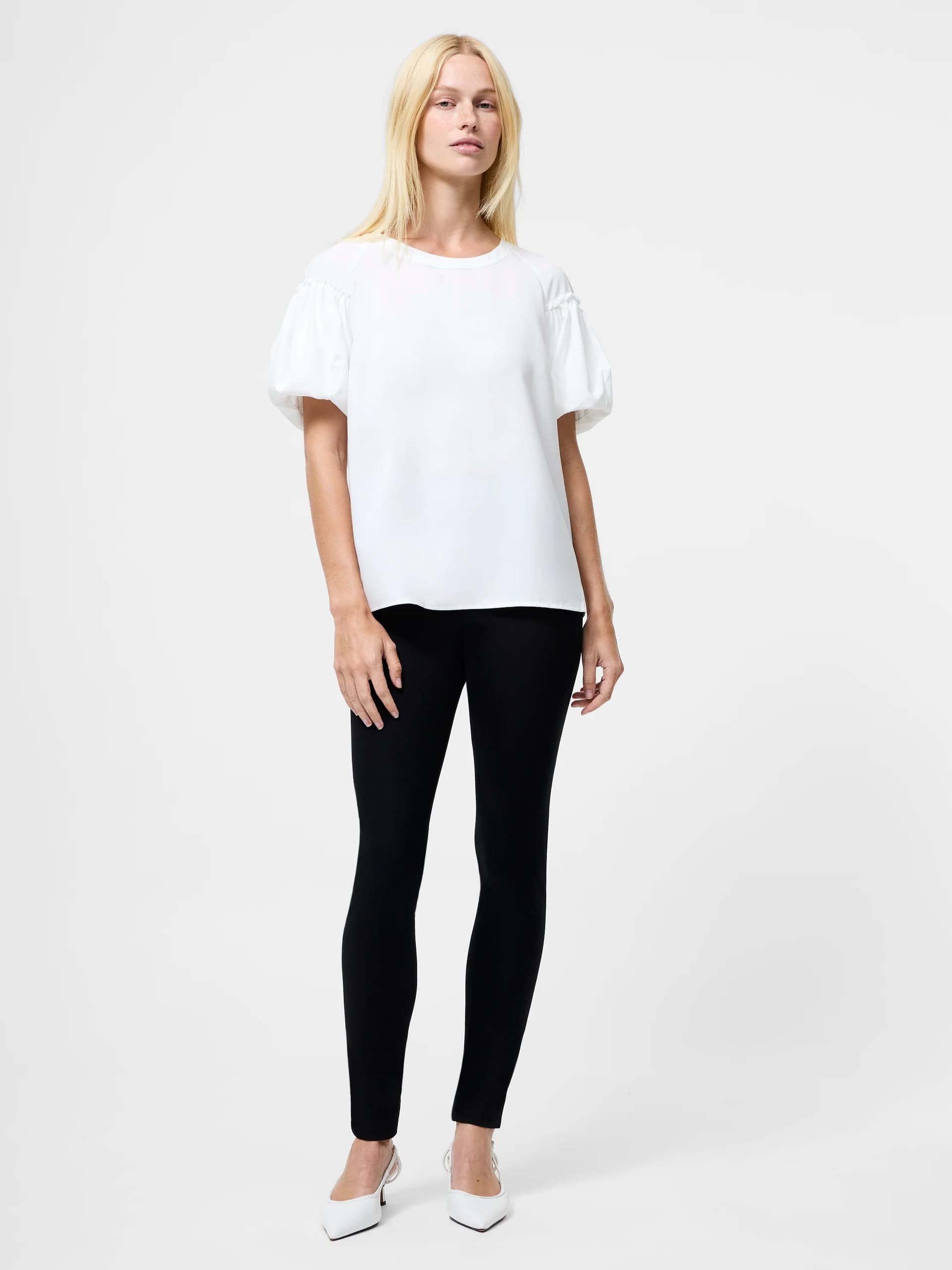 French Connection Crepe Light Puff Sleeve Top Summer White