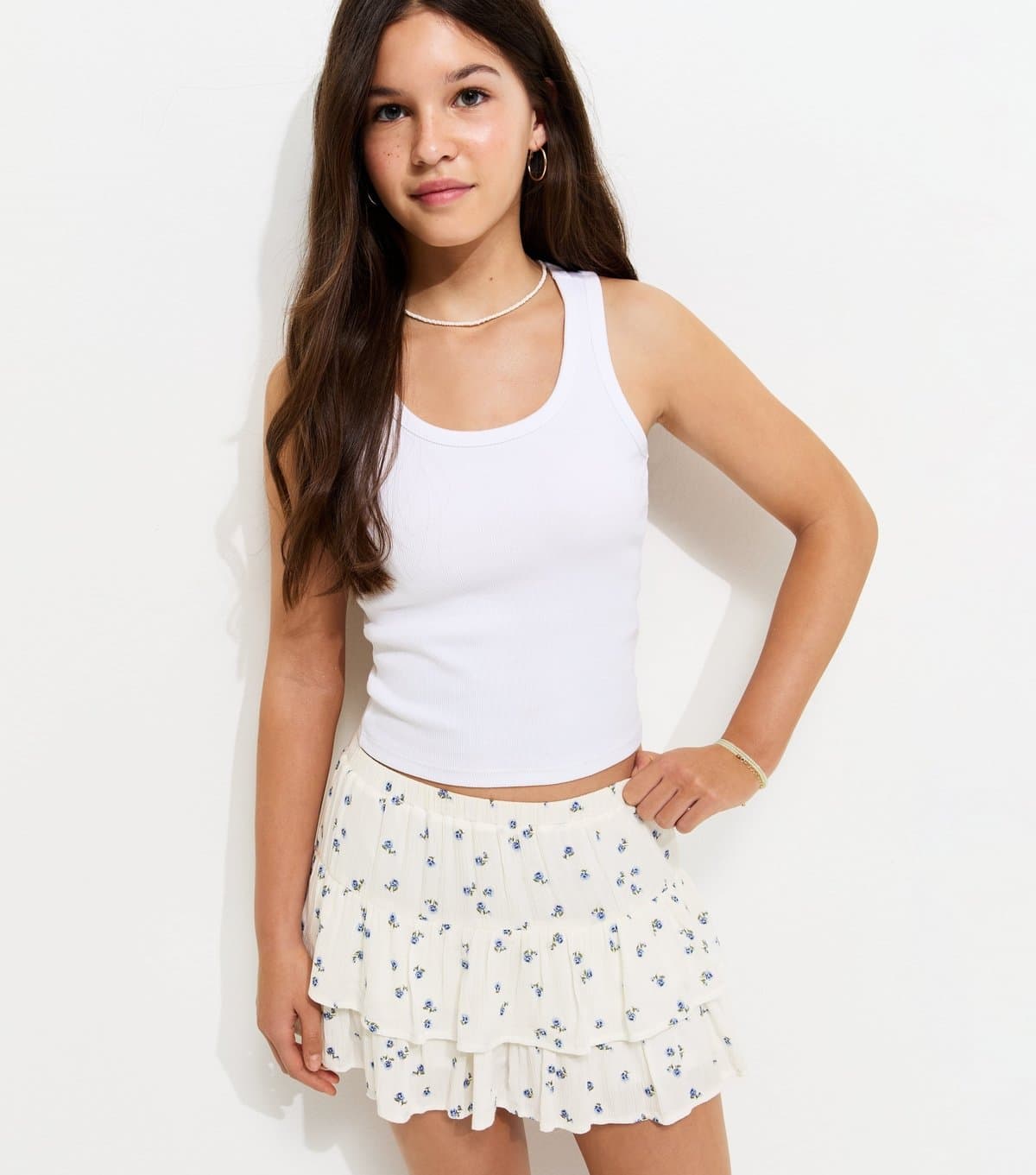 New Look Girls' White Crinkle Texture Floral Print Rara Skort New Look