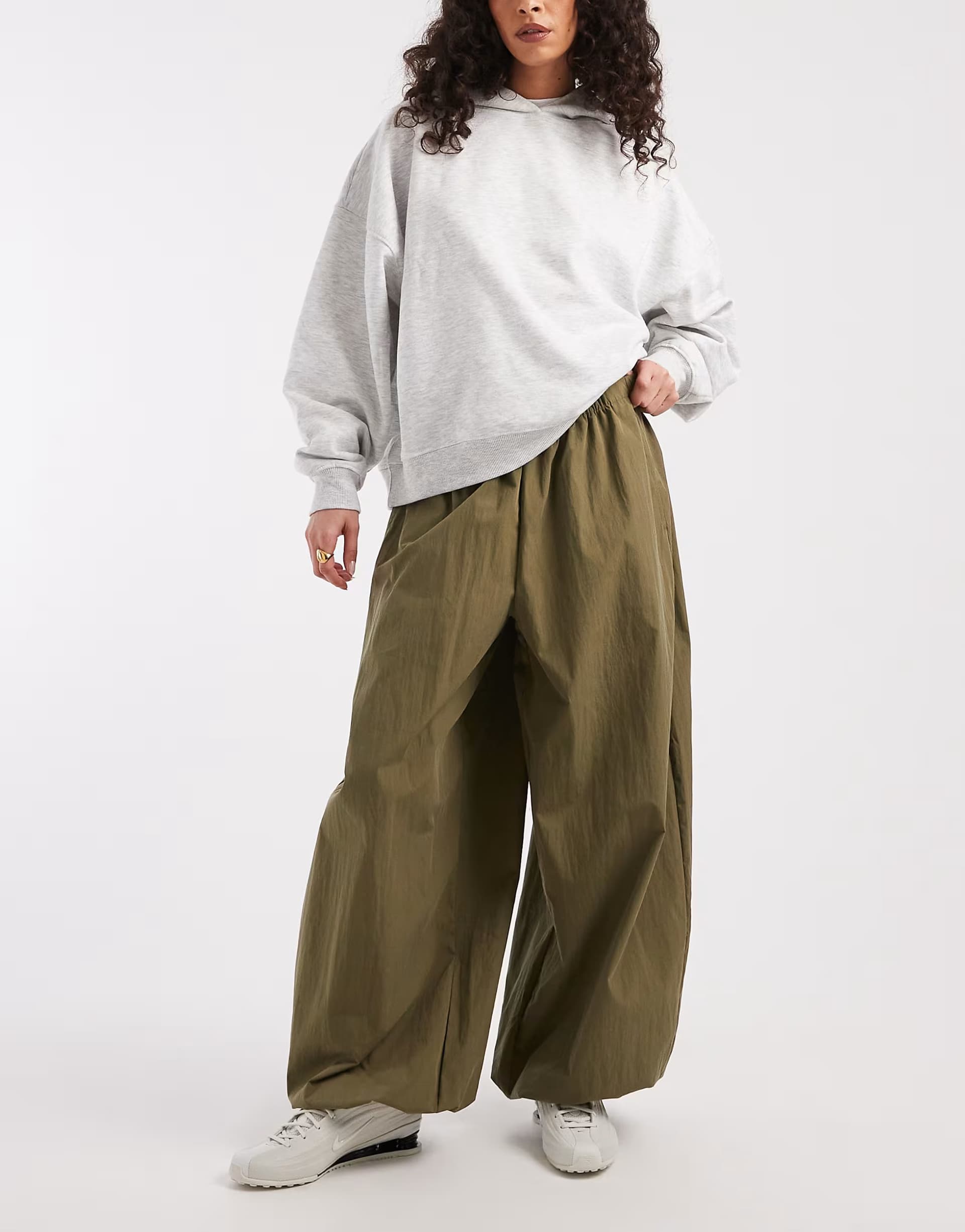ASOS ASOS DESIGN cotton nylon blend pull on balloon trousers in khaki