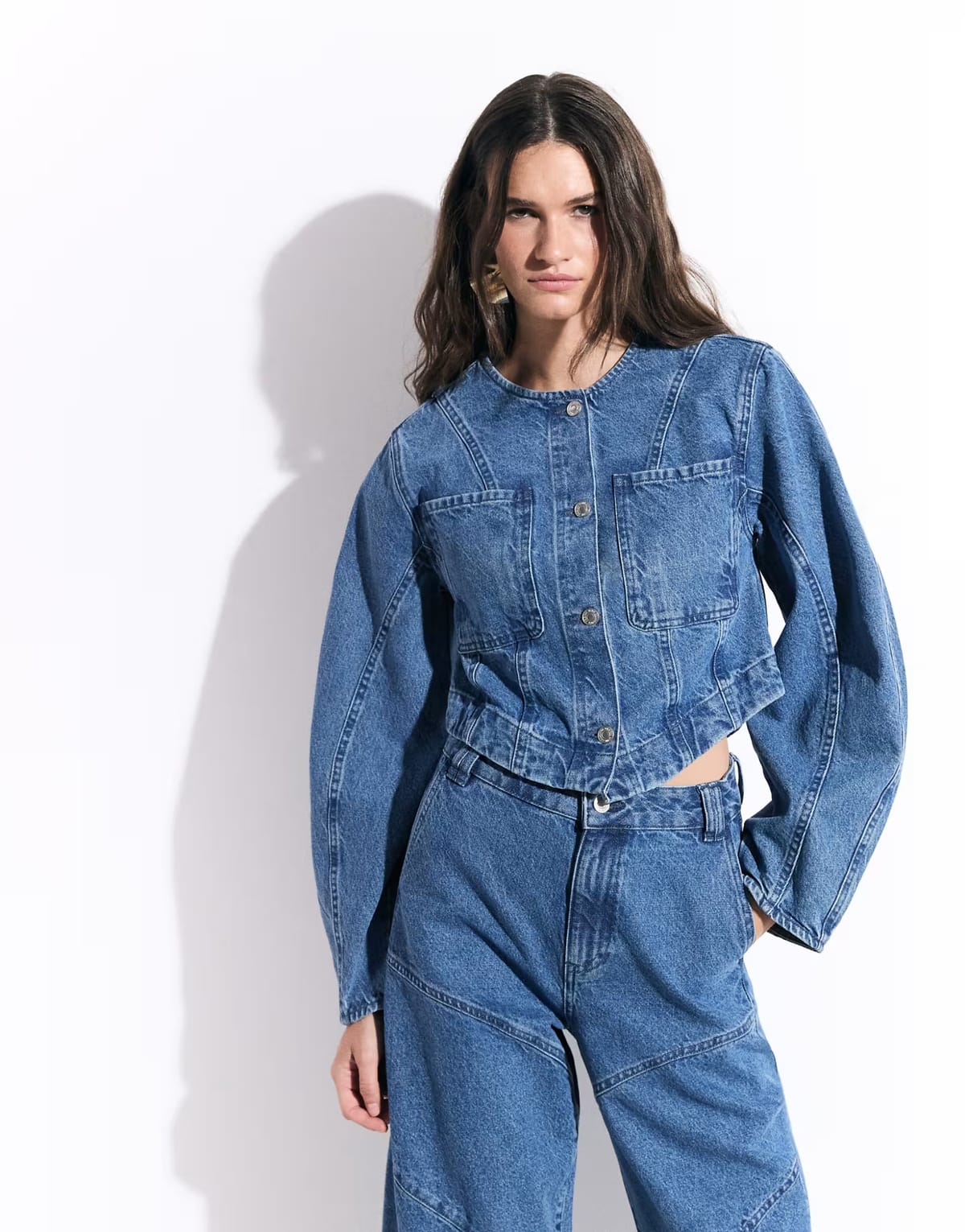 ASOS ASOS DESIGN denim seamed jacket co-ord in mid blue - 1