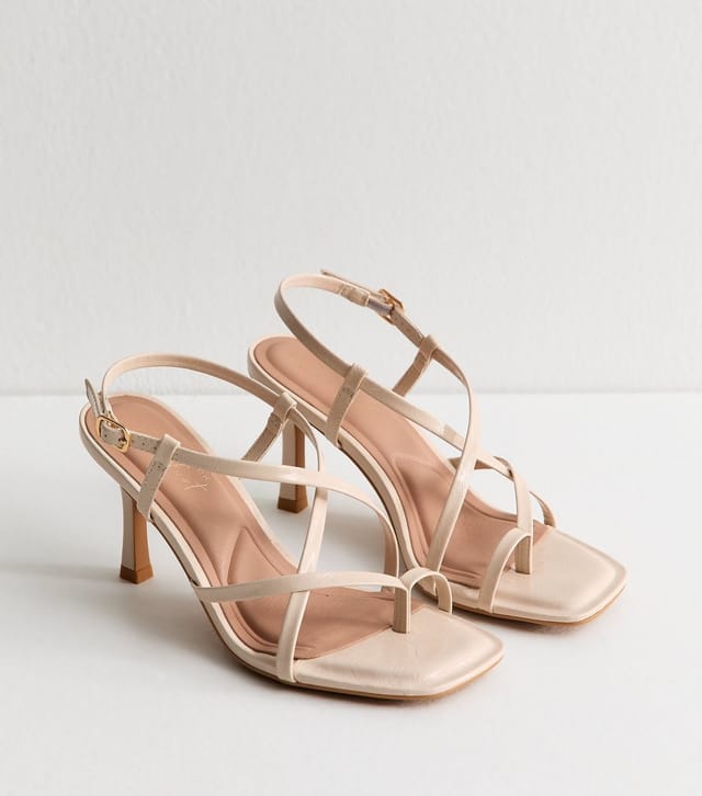 New Look Women's Off White Faux Leather Strappy Square Toe Sandals Vegan New Look - 2
