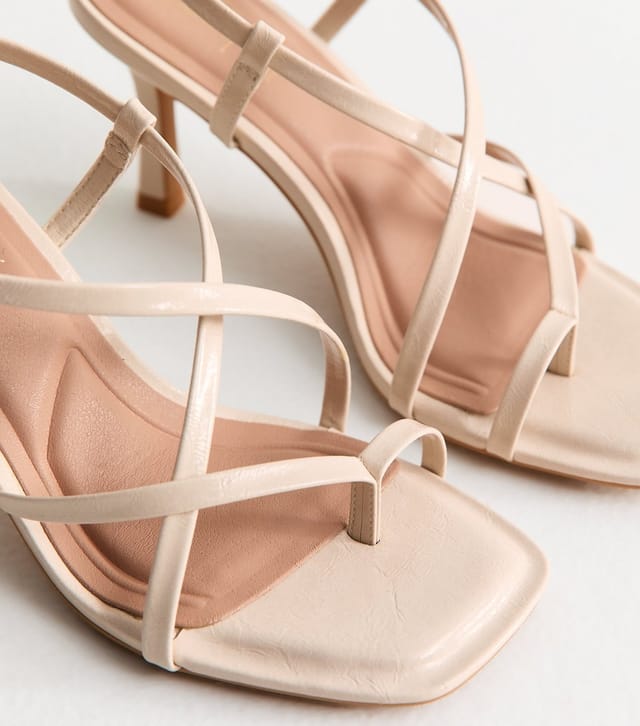New Look Women's Off White Faux Leather Strappy Square Toe Sandals Vegan New Look - 3