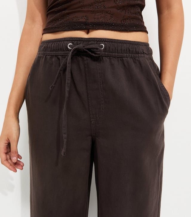 New Look Women's Dark Brown Cotton Twill Drawstring Wide Leg Trousers New Look - 2
